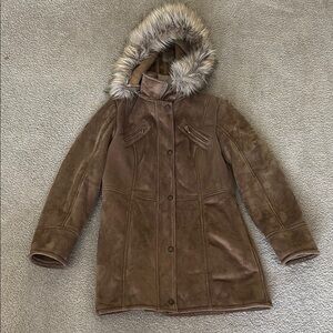 ESPRIT Women's Brown Faux Fur Hooded Coat size medium